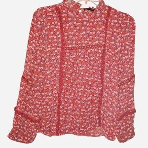 Alice Blue Red Ditsy Floral Mock Neck Blouse - Size Medium